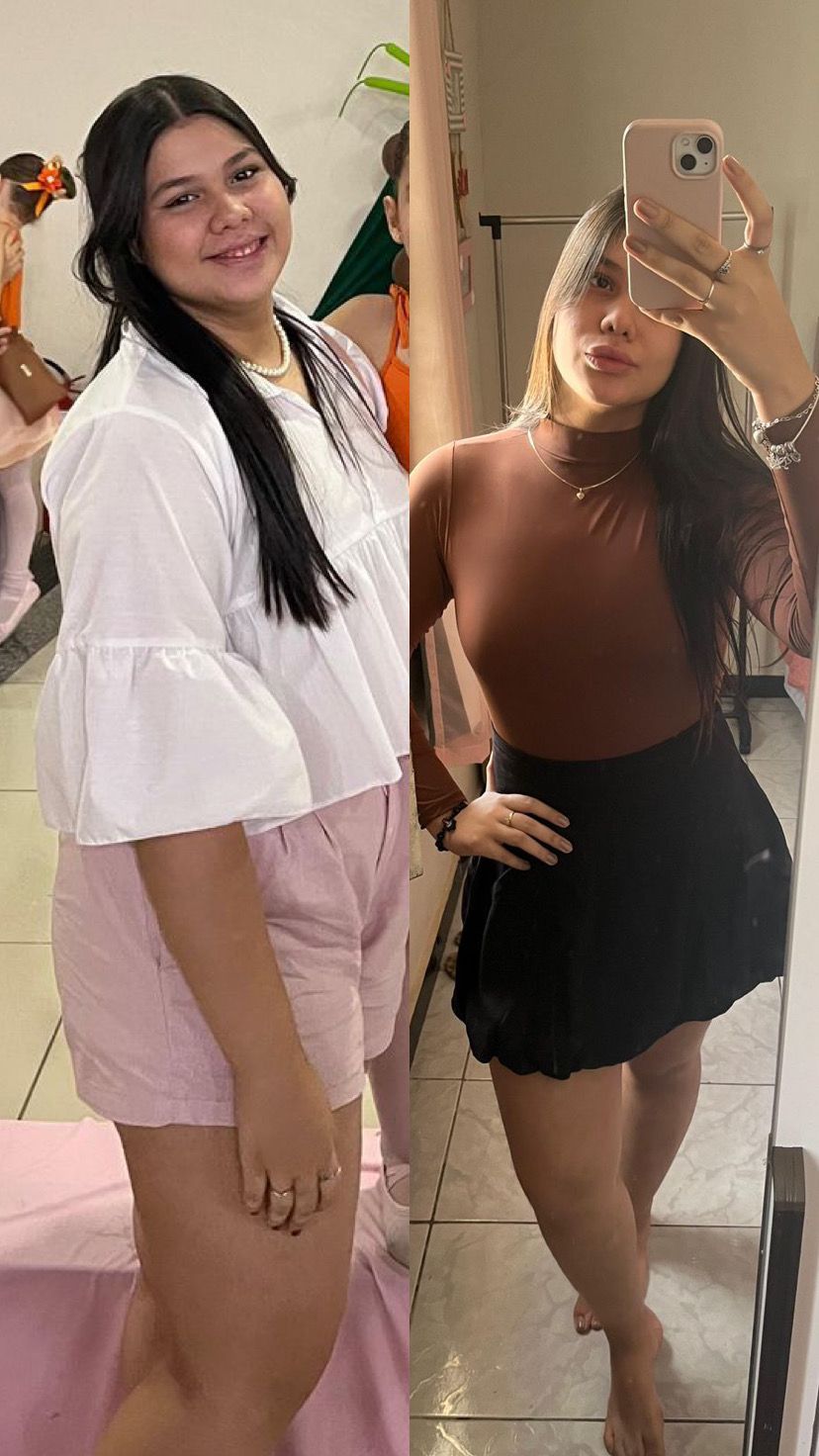 Registro de antes e depois com uma fotografia em evento e uma fotografia no espelho, lado a lado.